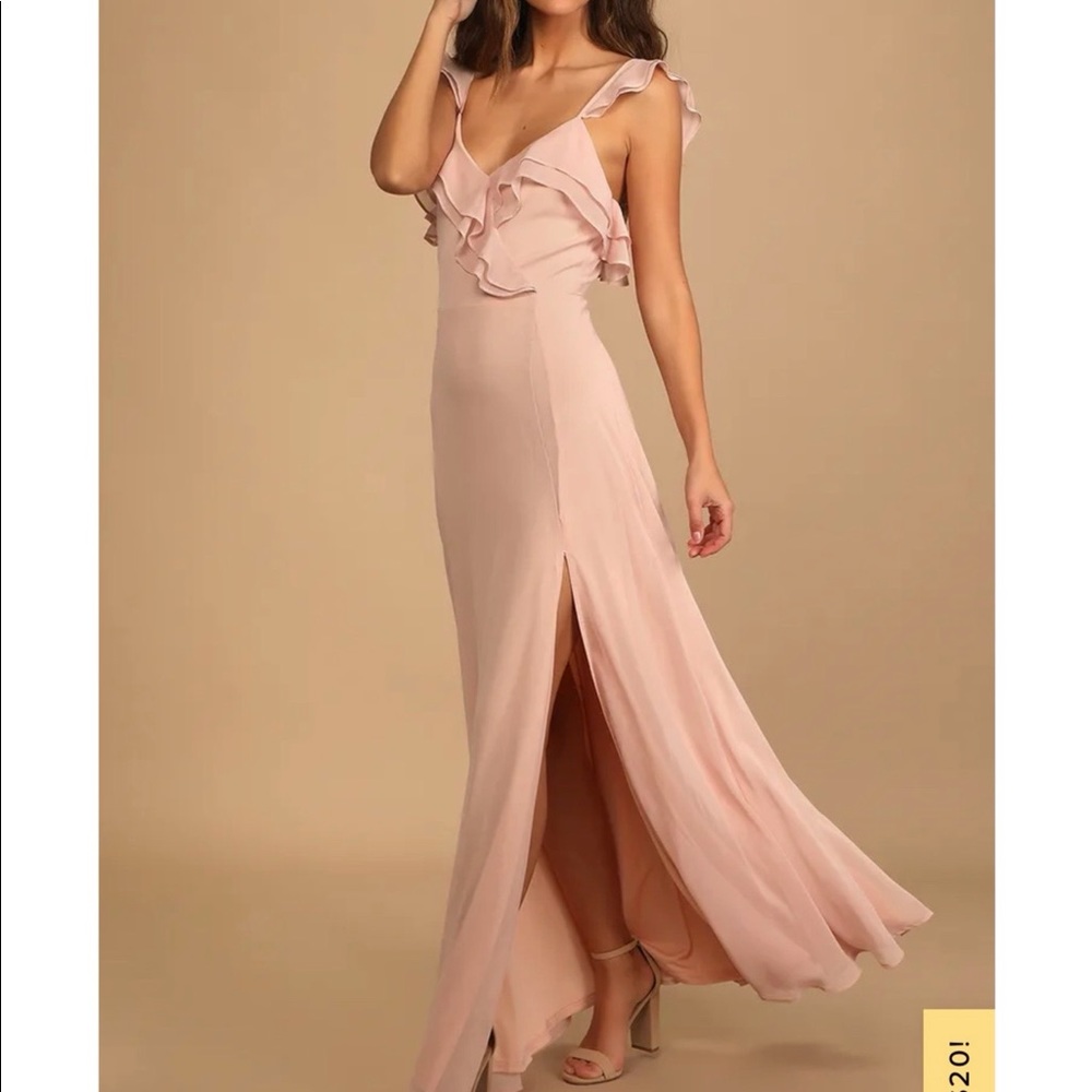 Lulus Adoring Glances Blush Ruffled Maxi dress